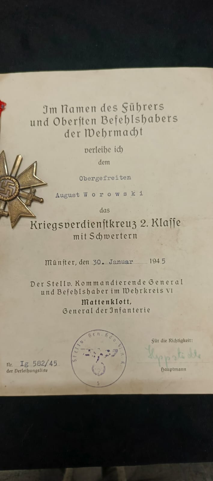 KVK Cross with swords, 2nd class, signed (8?) with a Polish surname from 1945!