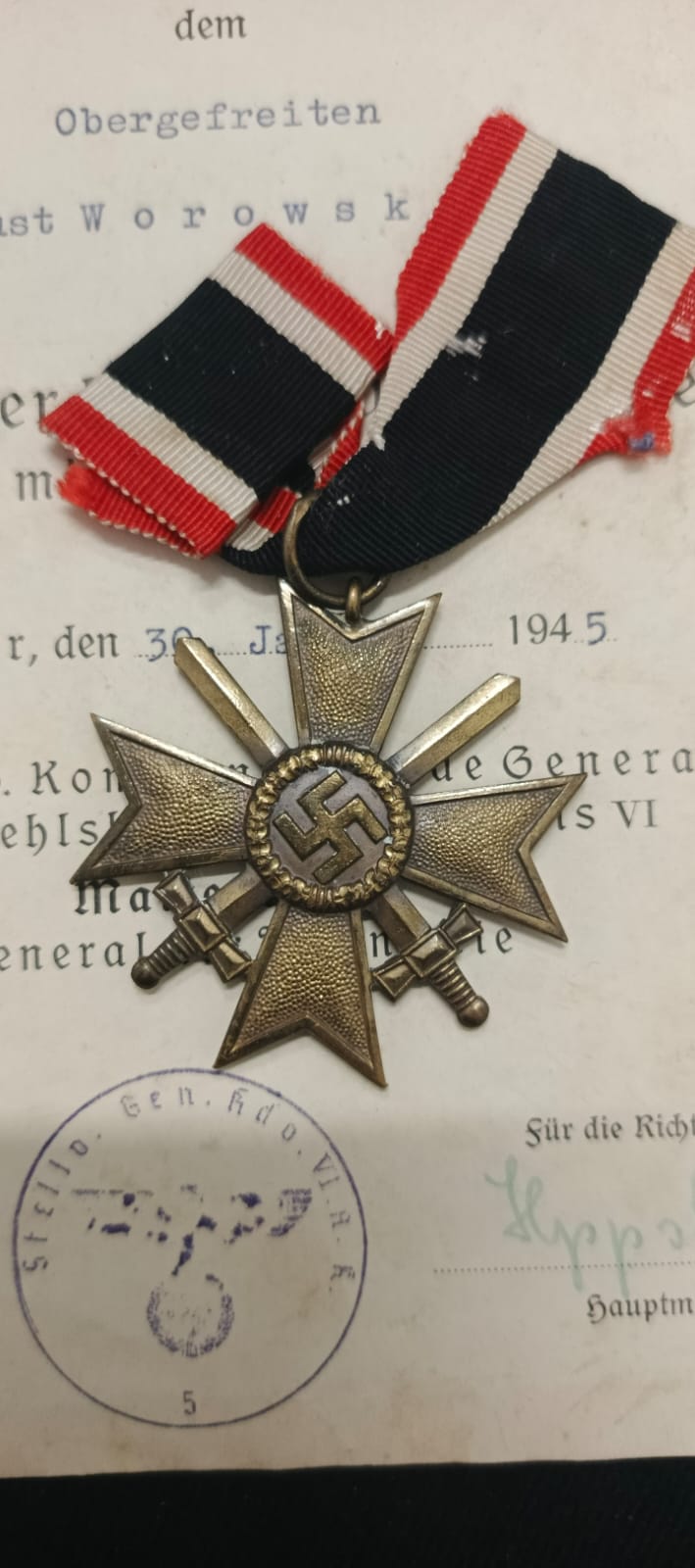 KVK Cross with swords, 2nd class, signed (8?) with a Polish surname from 1945!