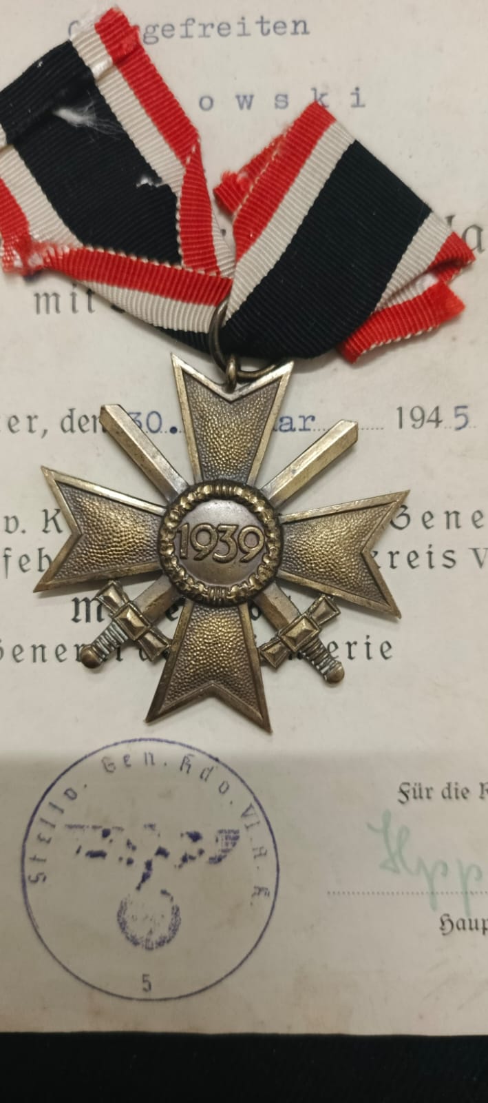 KVK Cross with swords, 2nd class, signed (8?) with a Polish surname from 1945!