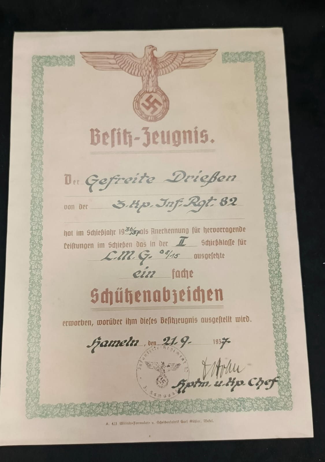 Shooting certificate
